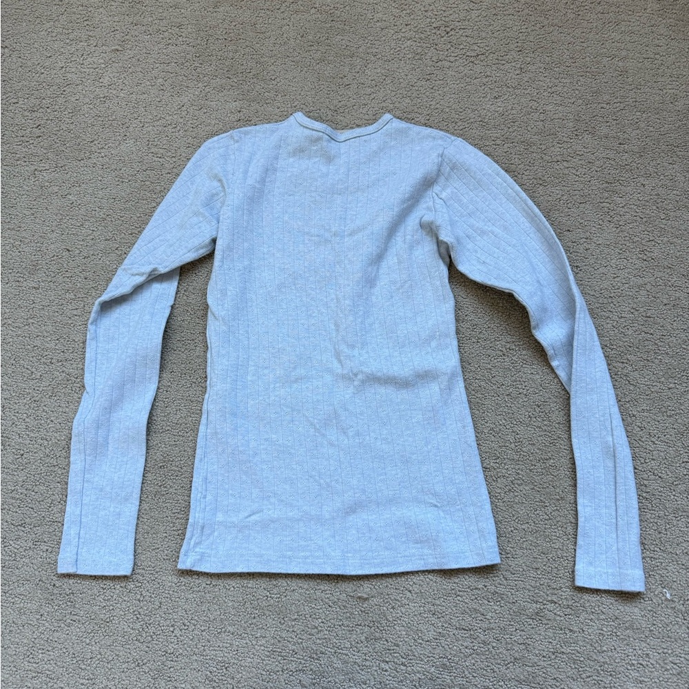 Brandy Melville Light Blue Pointelle Ribbed Long Sleeve Tee - Picture 4 of 4